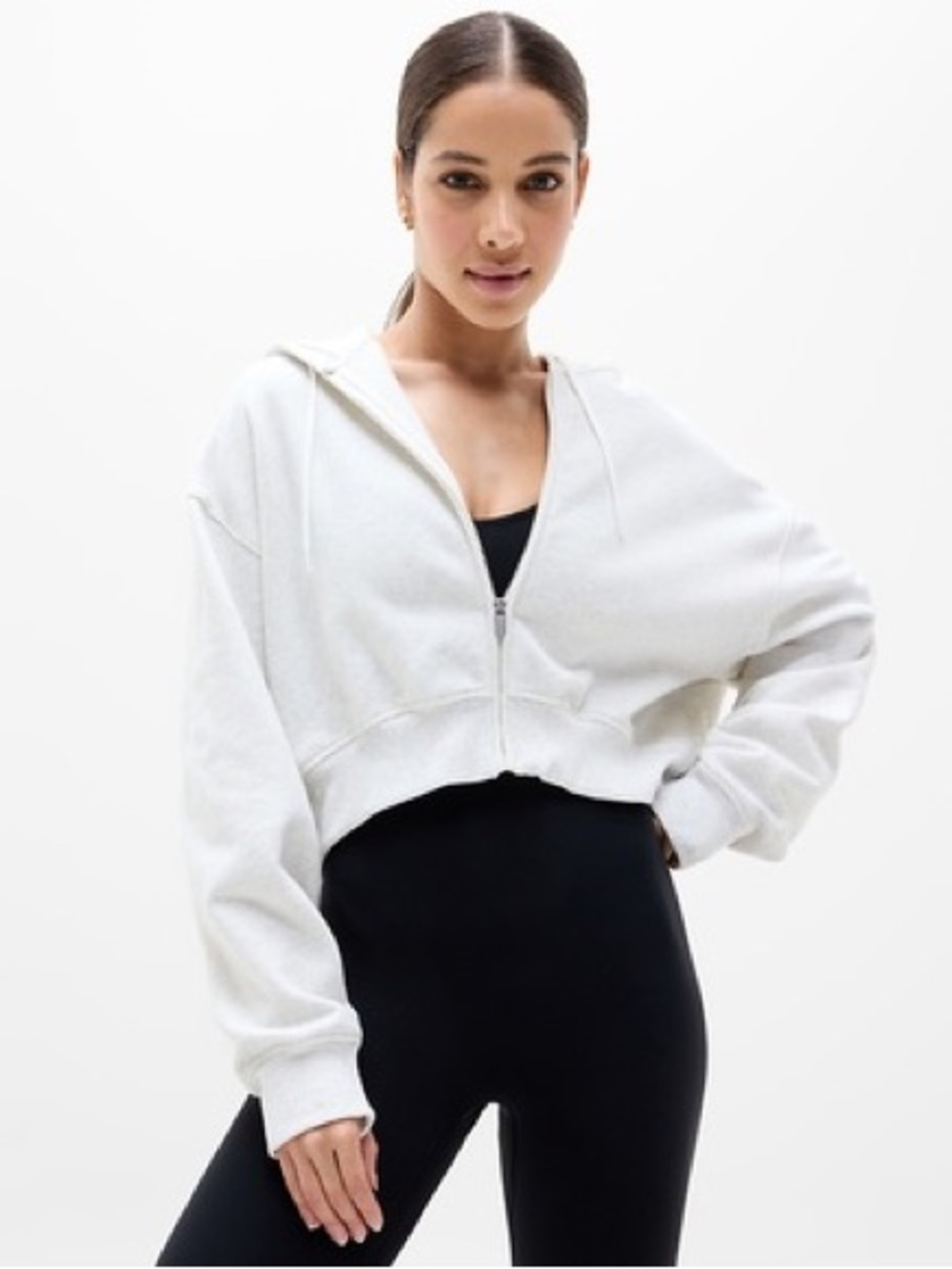 Athleta Forever Fleece Crop Full Zip Hoodie